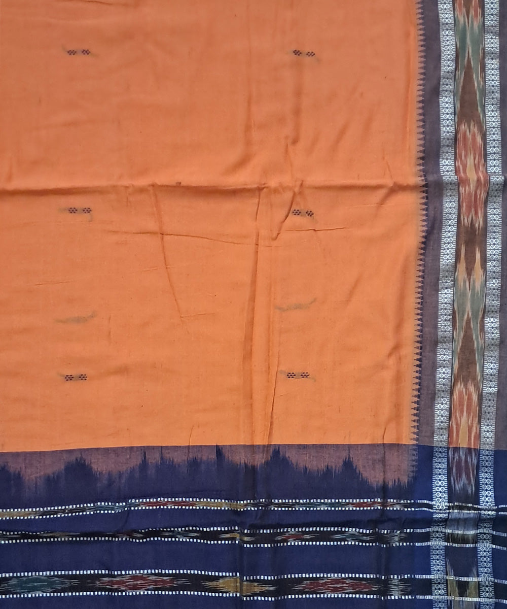 Burnt sienna blue cotton handloom nuapatna saree