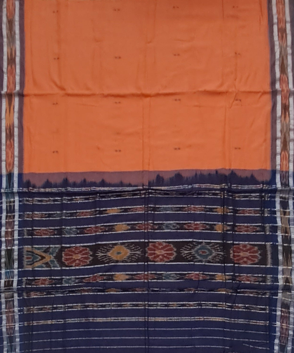 Burnt sienna blue cotton handloom nuapatna saree