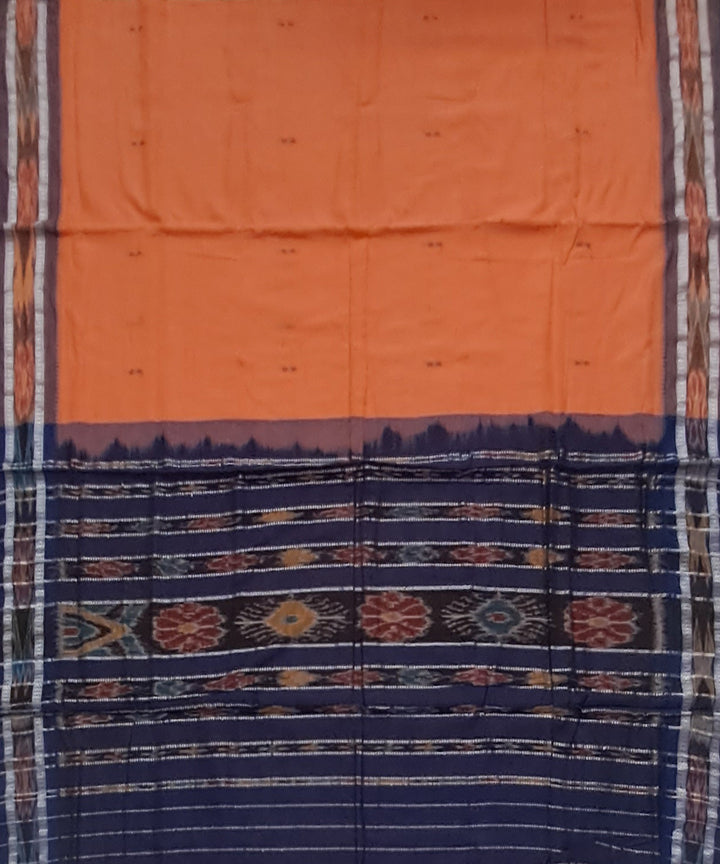 Burnt sienna blue cotton handloom nuapatna saree