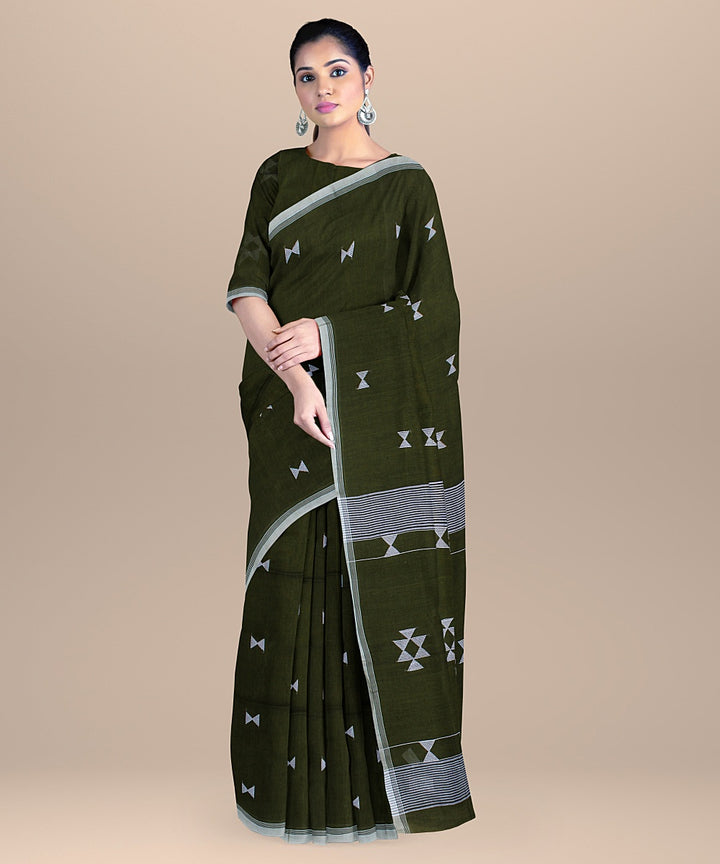 Olive green grey handloom cotton bengal saree