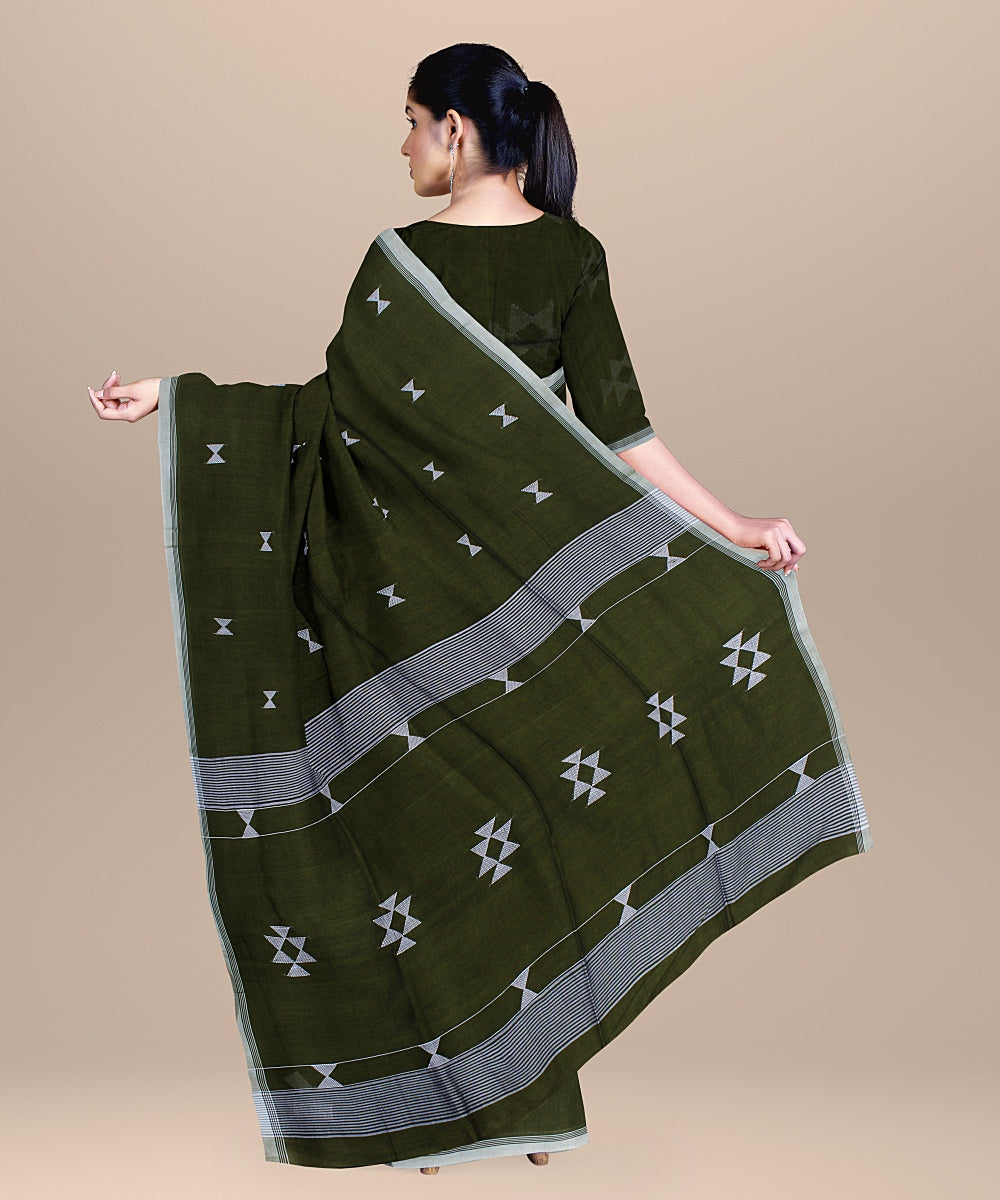 Olive green grey handloom cotton bengal saree