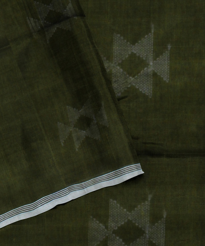 Olive green grey handloom cotton bengal saree