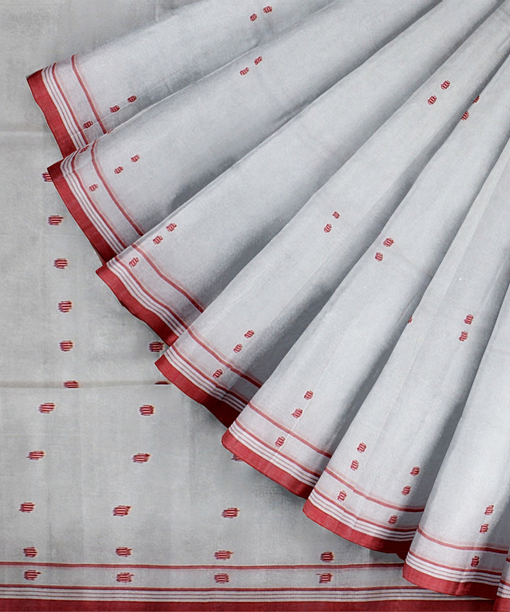 Offwhite red handloom cotton bengal saree