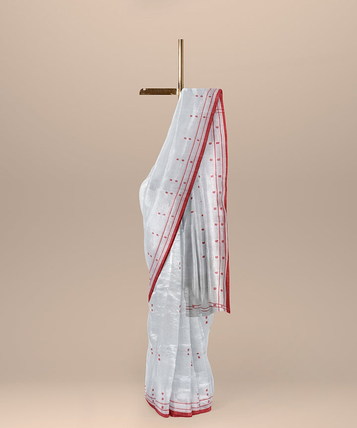 Offwhite red handloom cotton bengal saree