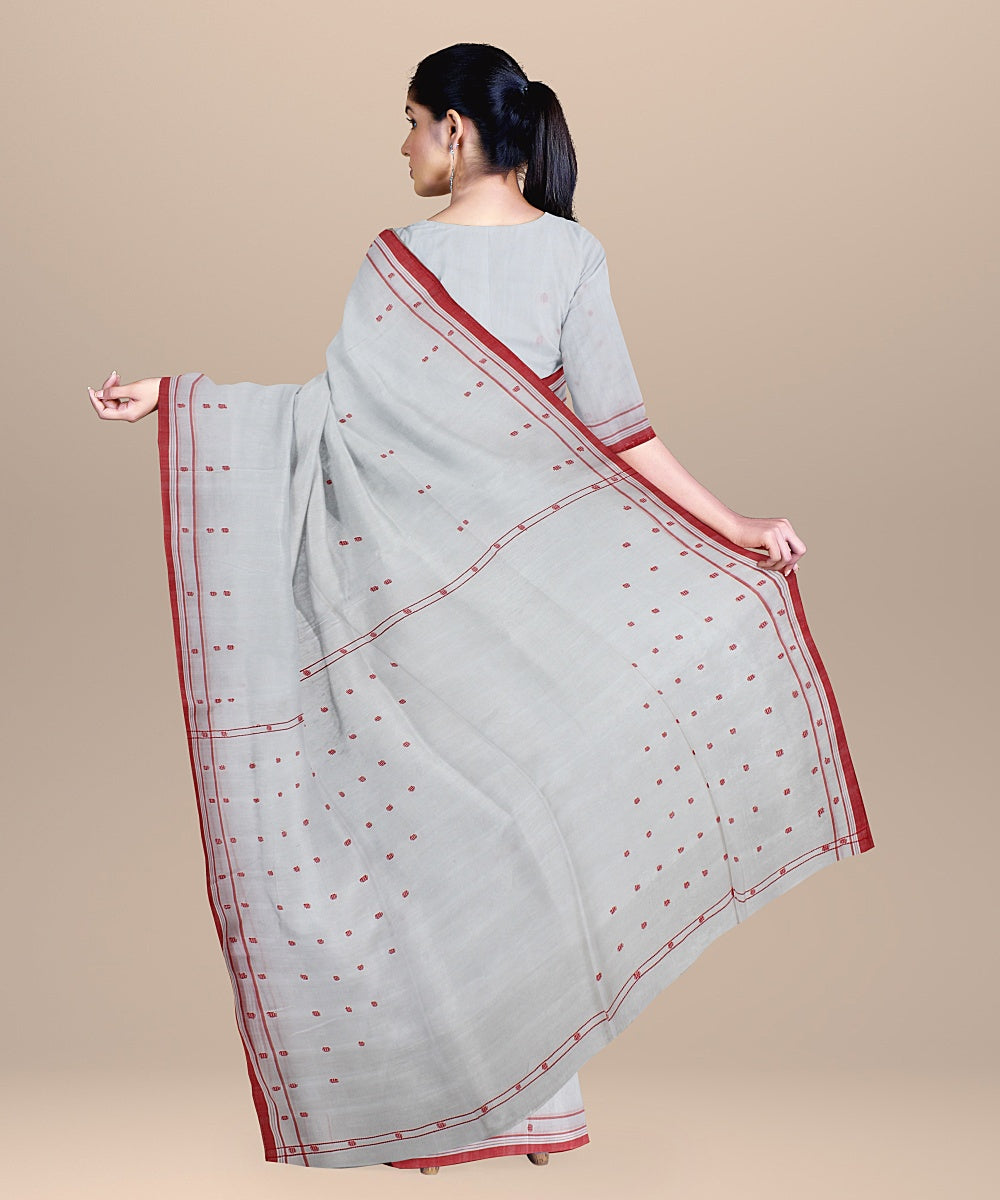 Offwhite red handloom cotton bengal saree