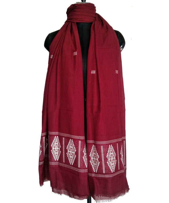 Maroon white handwoven cotton bomkai dupatta