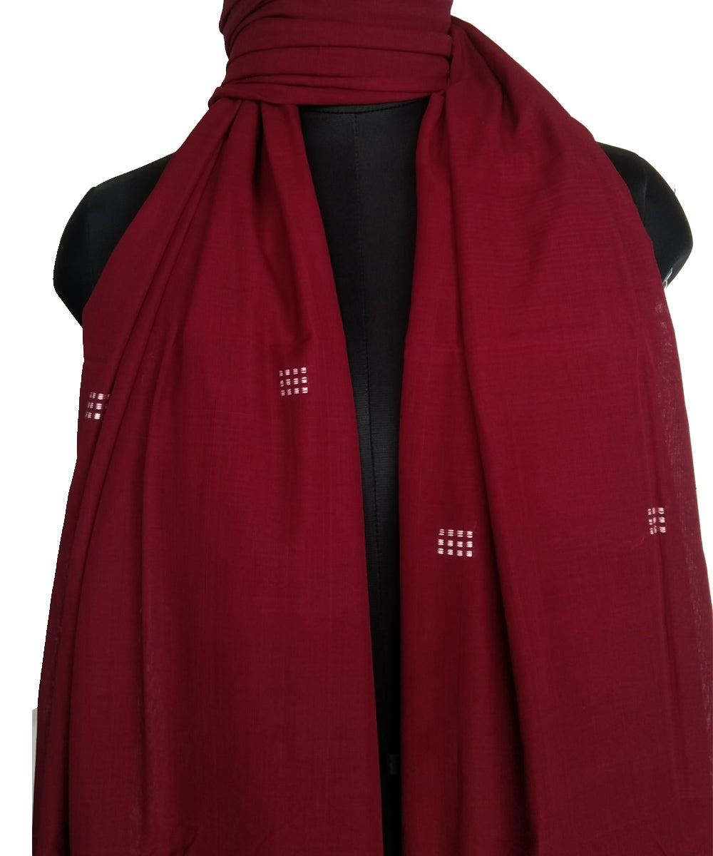 Maroon white handwoven cotton bomkai dupatta
