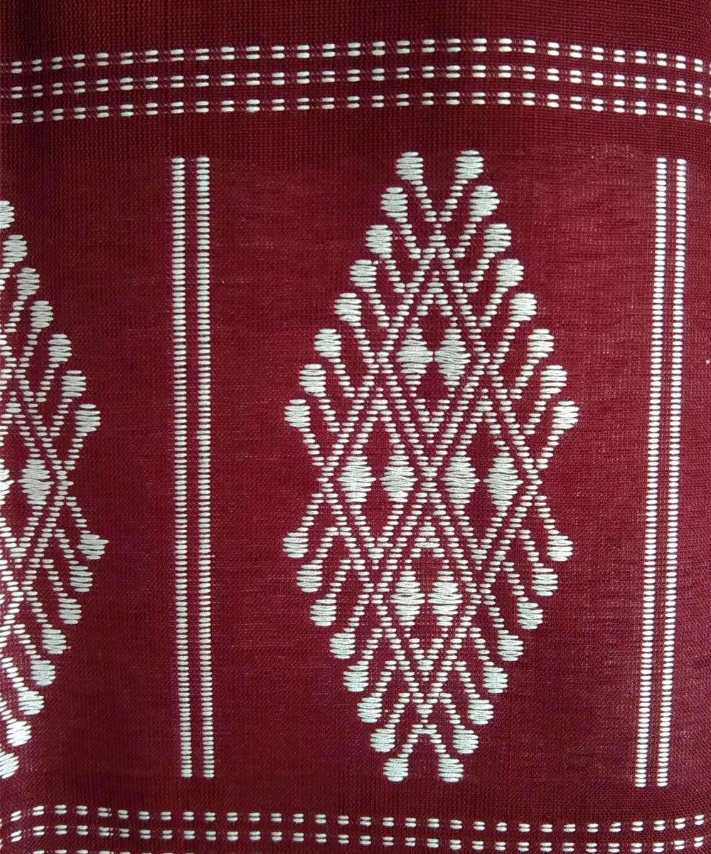 Maroon white handwoven cotton bomkai dupatta