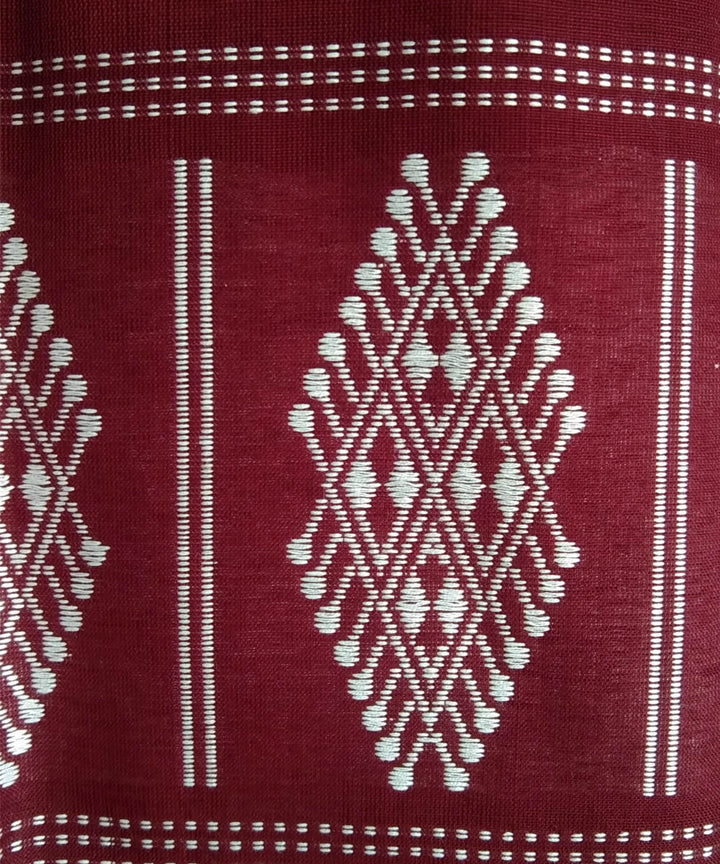 Maroon white handwoven cotton bomkai dupatta