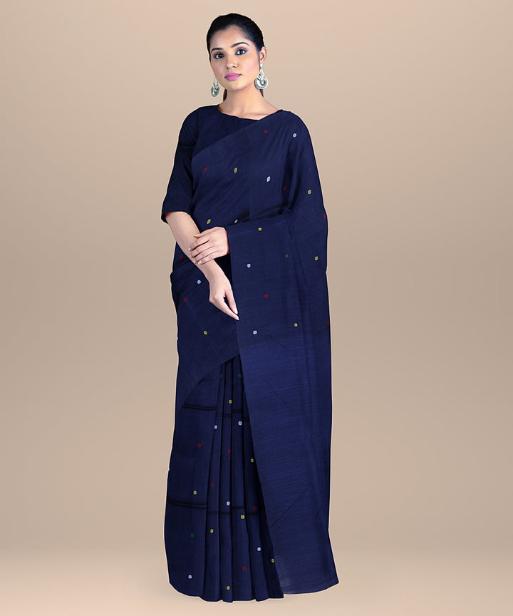 Midnight blue handwoven cotton bengal saree