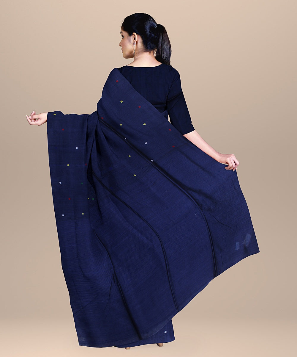 Midnight blue handwoven cotton bengal saree