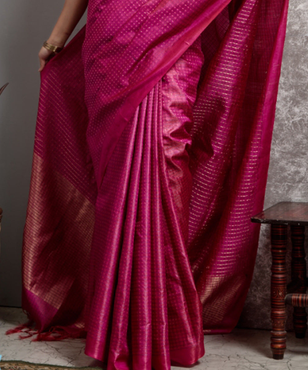 Magenta pink handwoven chhatisgarh tussar silk saree