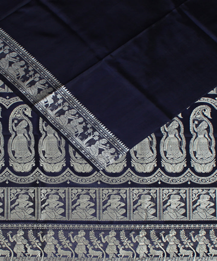 Navy blue handwoven baluchari silk saree