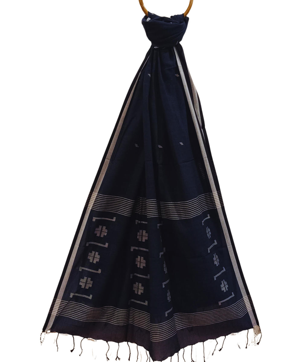 Navy blue handwoven cotton jamdani stole