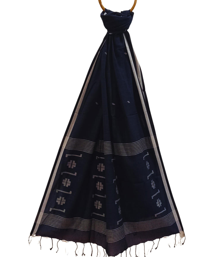 Navy blue handwoven cotton jamdani stole