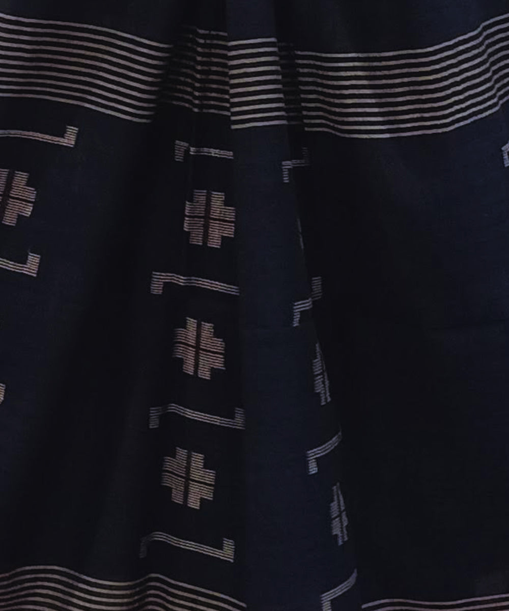 Navy blue handwoven cotton jamdani stole