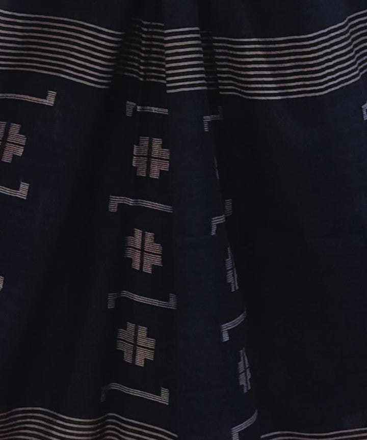 Navy blue handwoven cotton jamdani stole