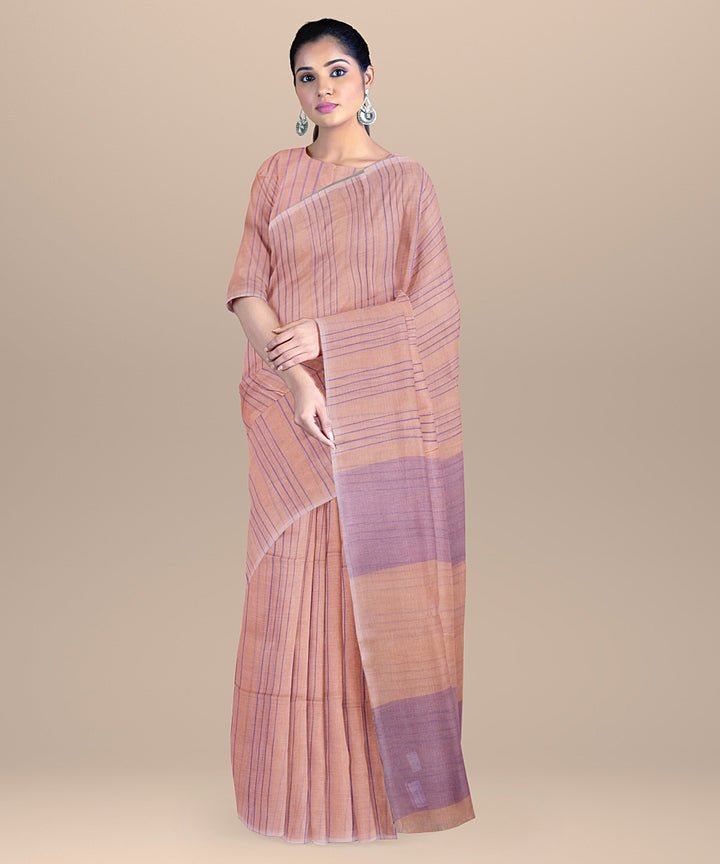 Peach orange handloom cotton bengal saree