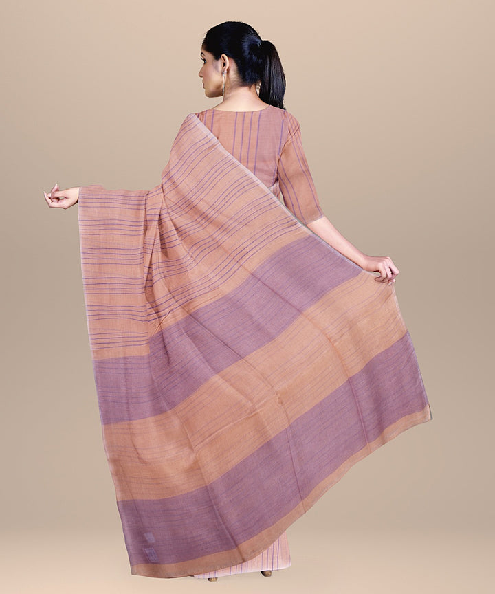 Peach orange handloom cotton bengal saree