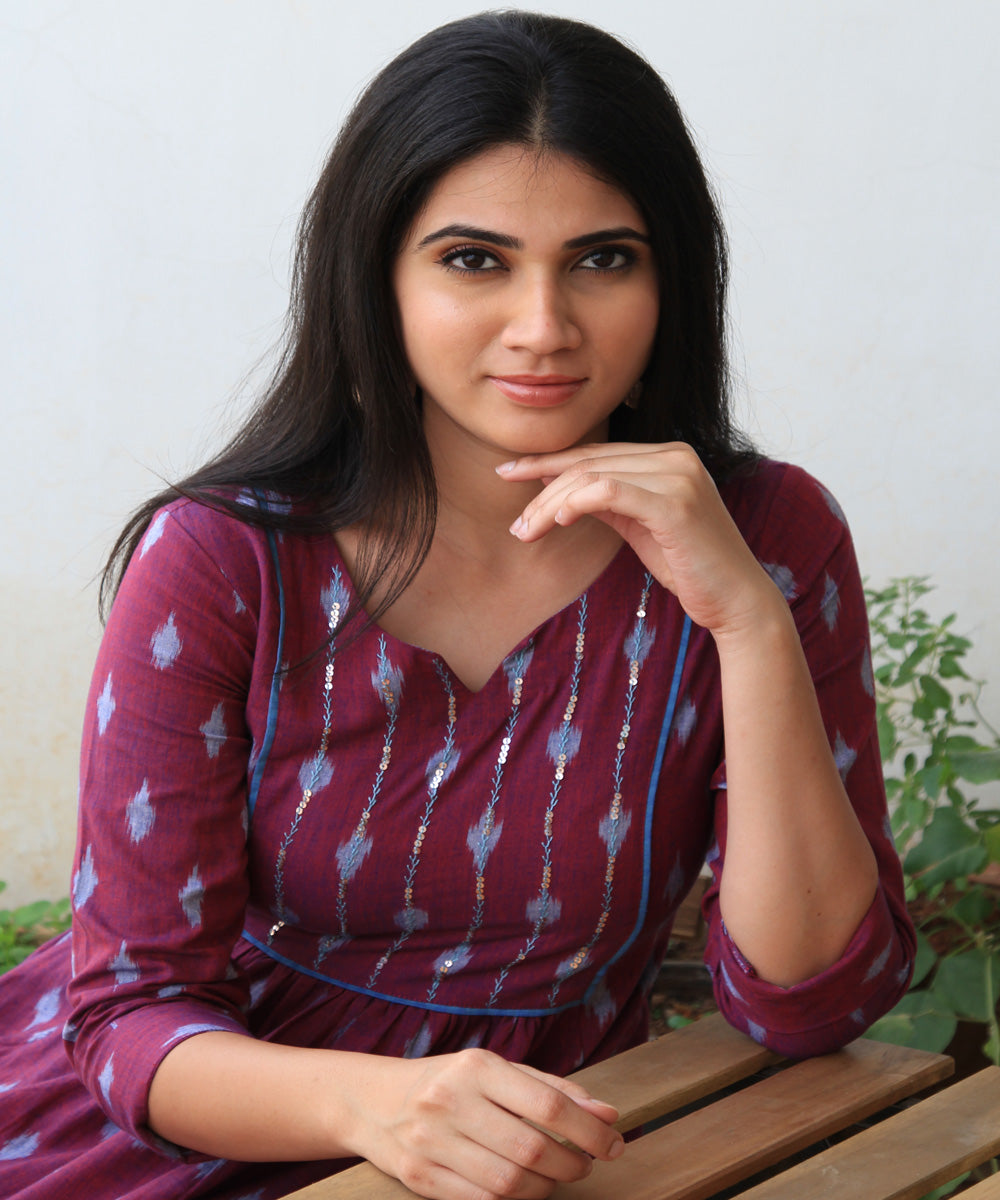 Purple hand crafted pochampally ikat cotton dress