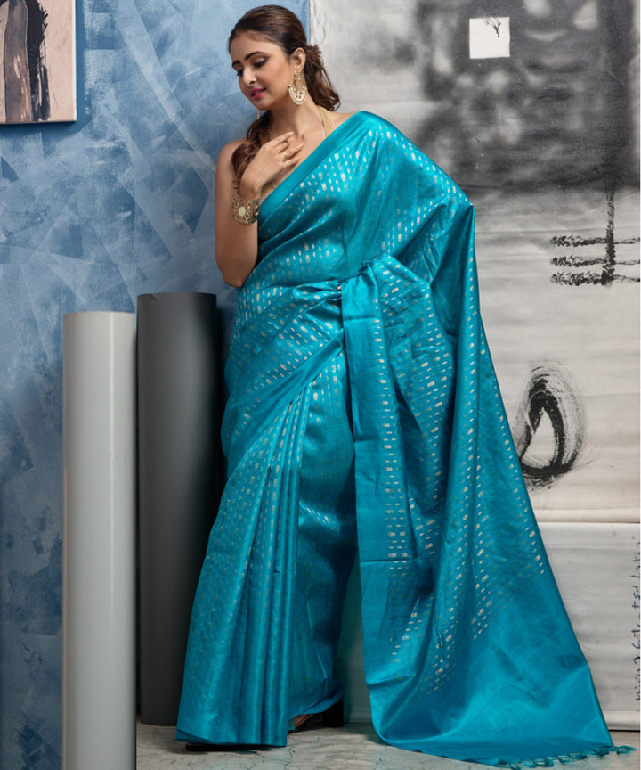 Light blue handwoven chhatisgarh tussar silk saree