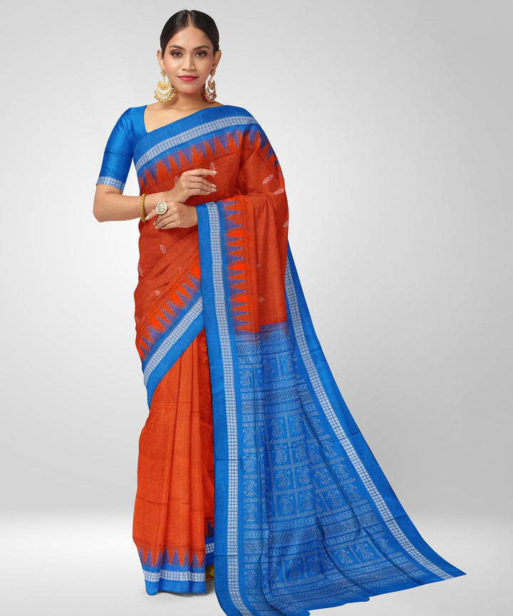 Dark pastel red silk handwoven sambalpuri saree