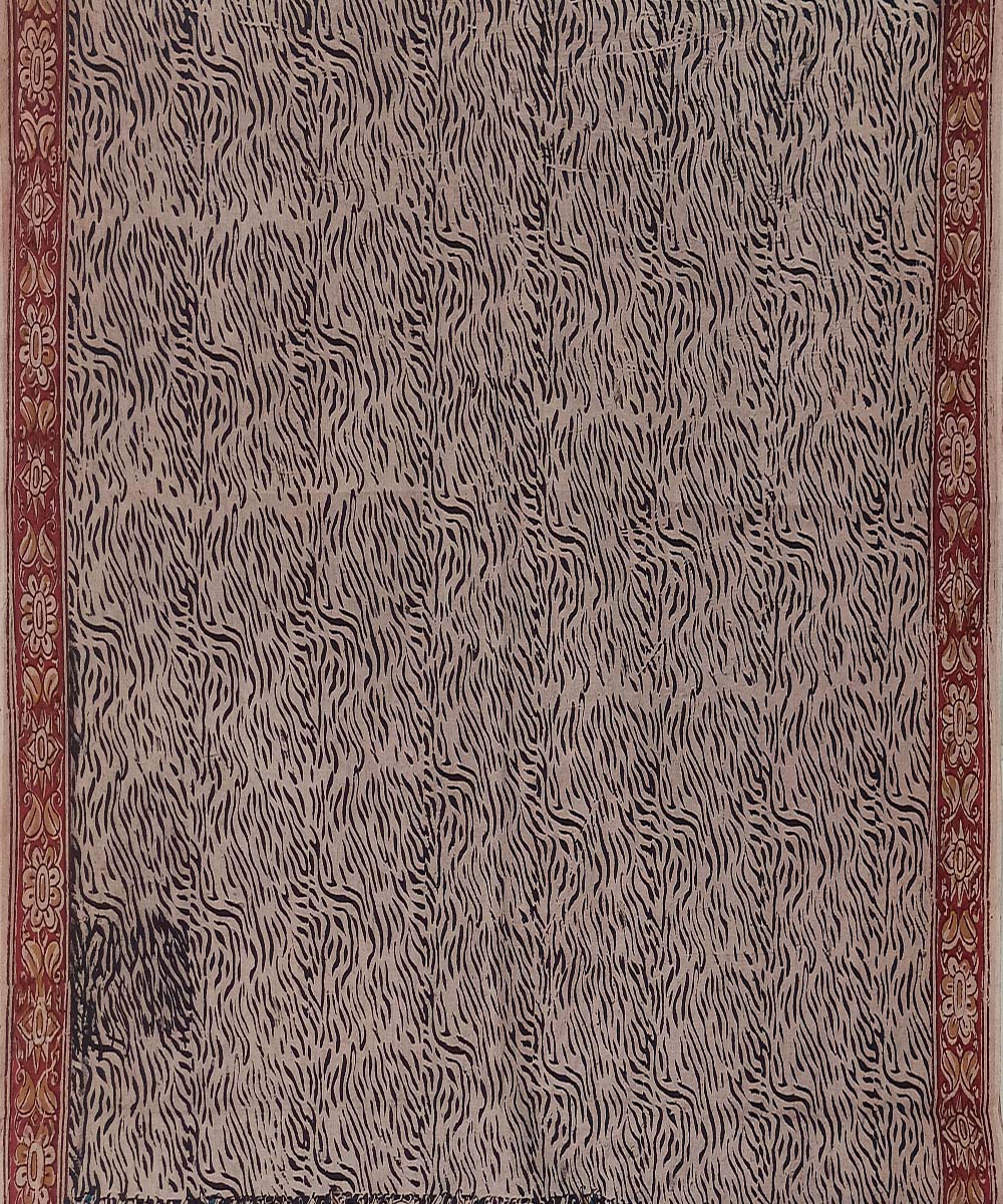 Offwhite black allover kalamkari cotton hand printed saree