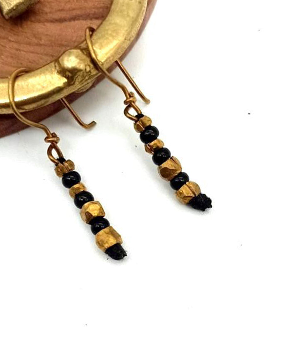 Golden black handcrafted brass earring