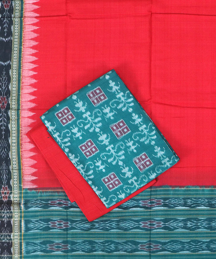 Red multicolor handwoven cotton sambalpuri dress material