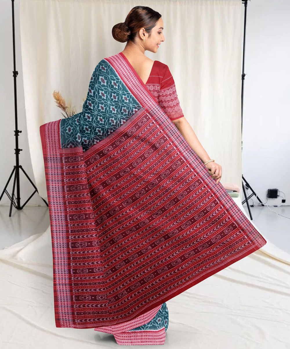 Pine red cotton handwoven sambalpuri saree