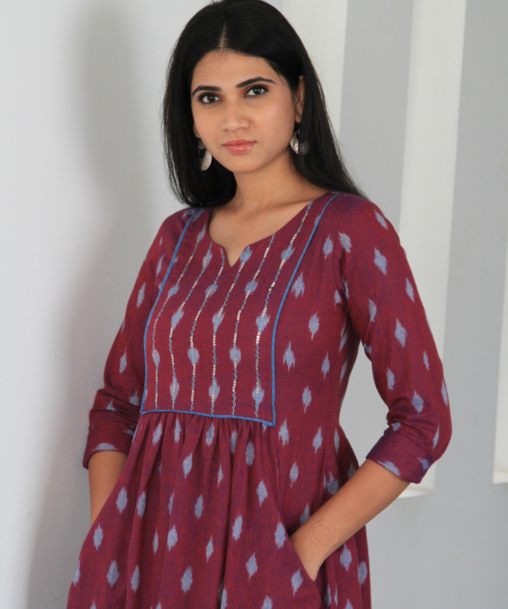 Purple hand crafted pochampally ikat cotton dress
