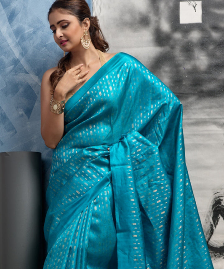 Light blue handwoven chhatisgarh tussar silk saree