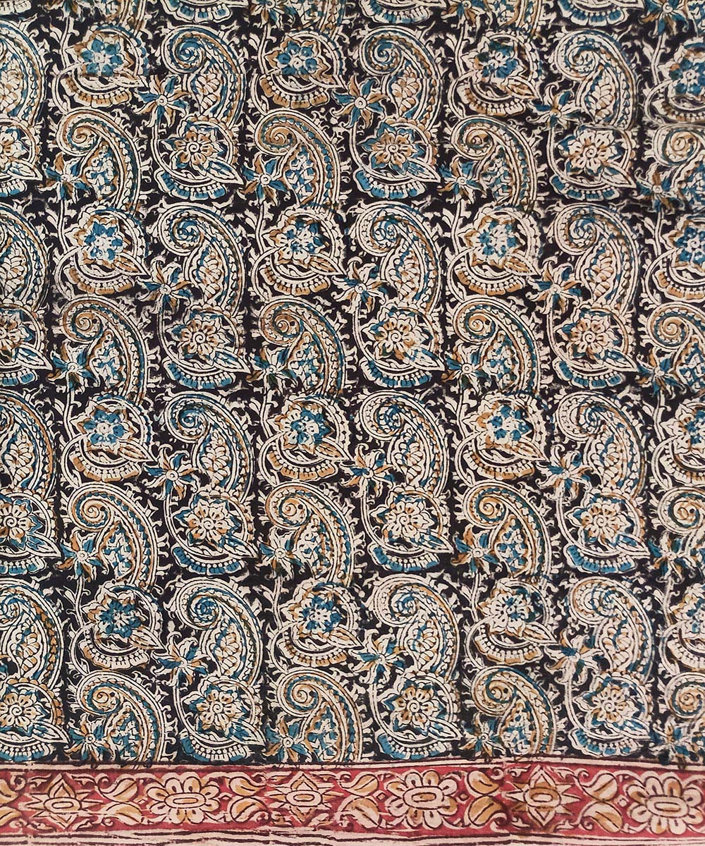 Offwhite black allover kalamkari cotton hand printed saree