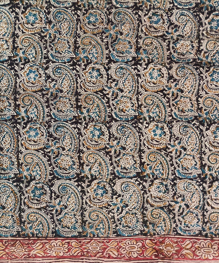 Offwhite black allover kalamkari cotton hand printed saree