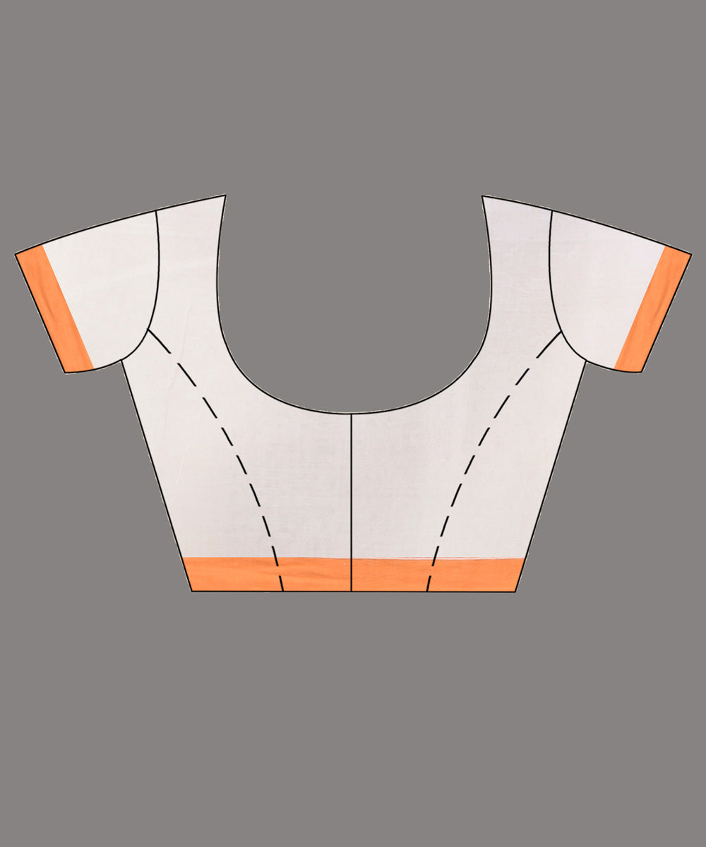 Offwhite orange handloom cotton bengal saree