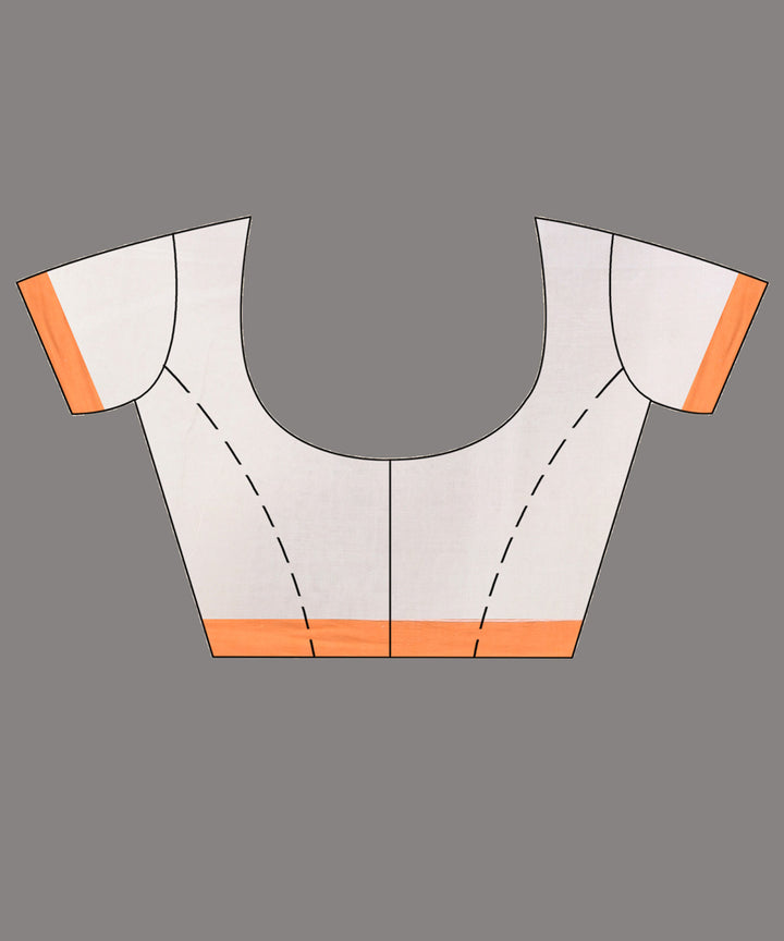 Offwhite orange handloom cotton bengal saree