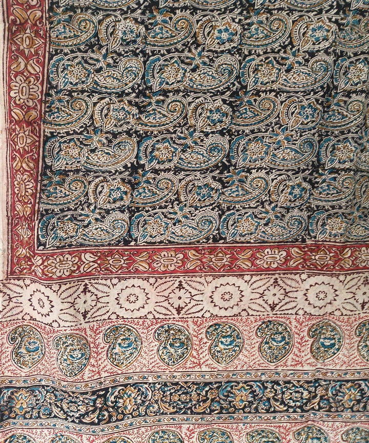Offwhite black allover kalamkari cotton hand printed saree