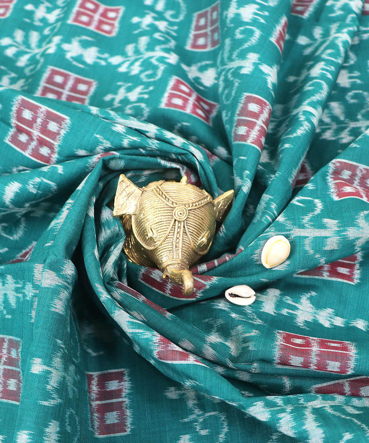 Red multicolor handwoven cotton sambalpuri dress material