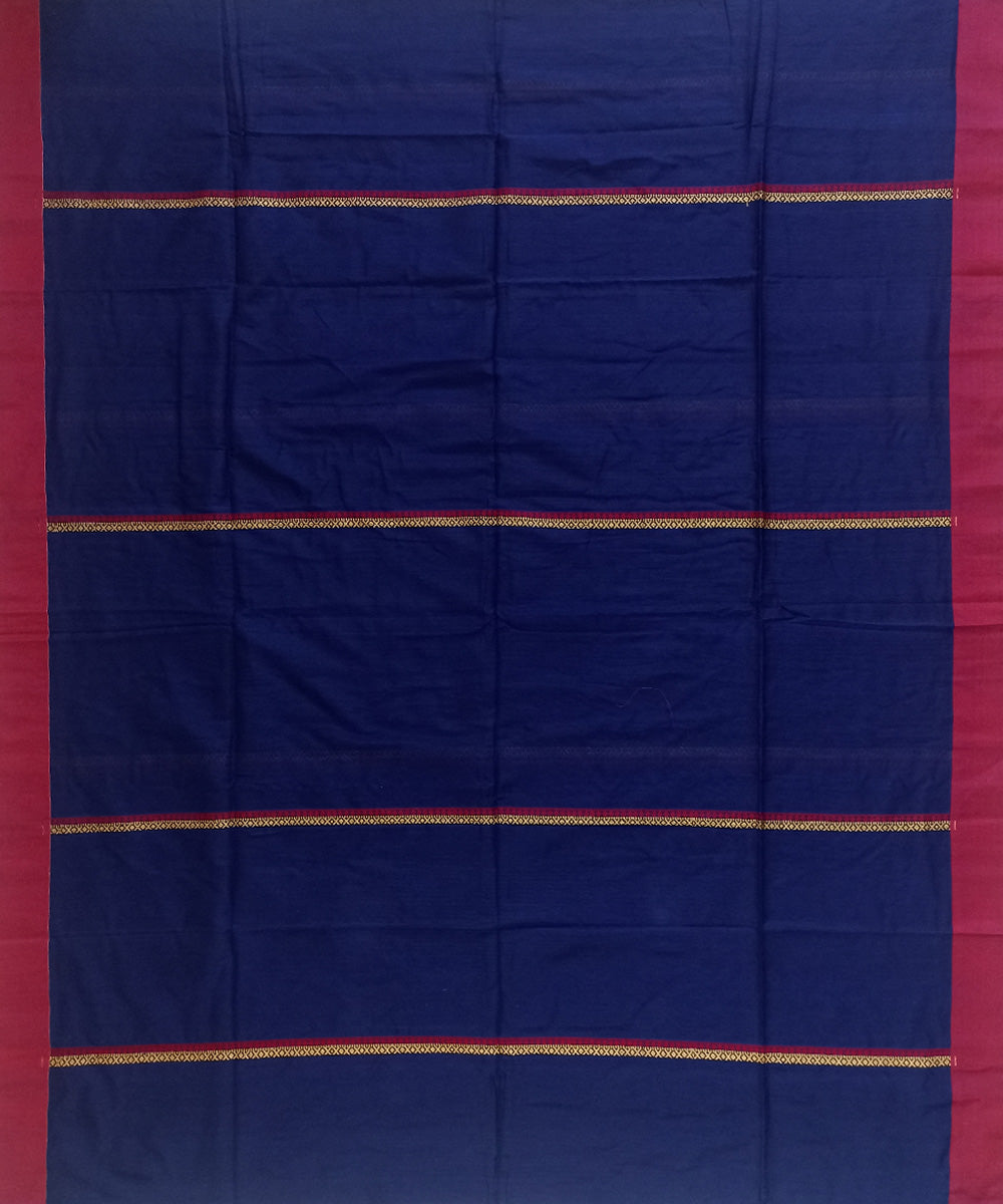 Navy blue red cotton bengal handloom saree