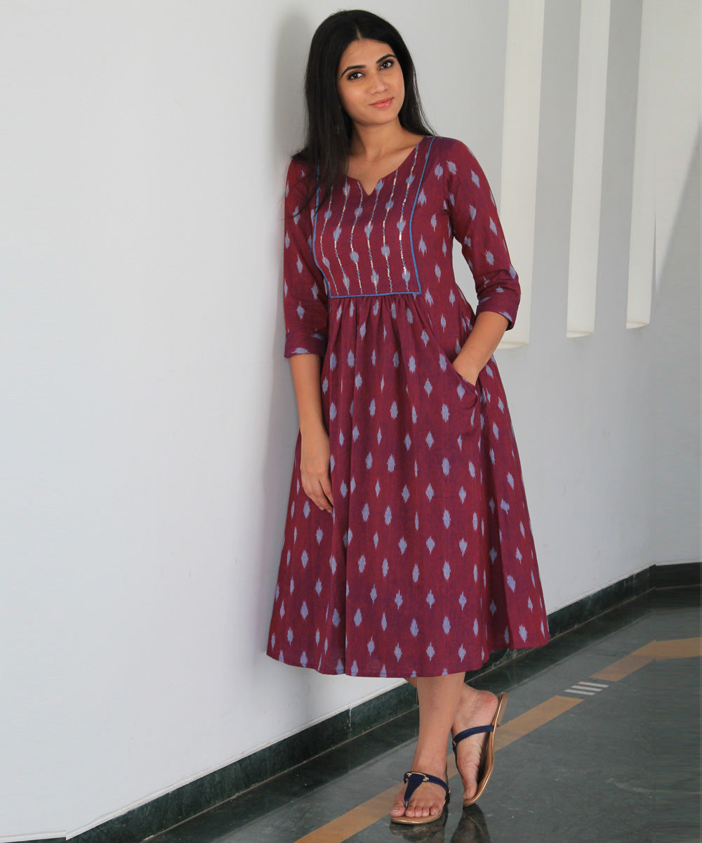 Purple hand crafted pochampally ikat cotton dress