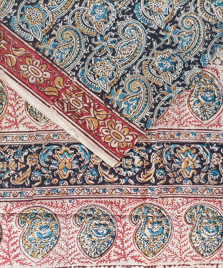 Offwhite black allover kalamkari cotton hand printed saree