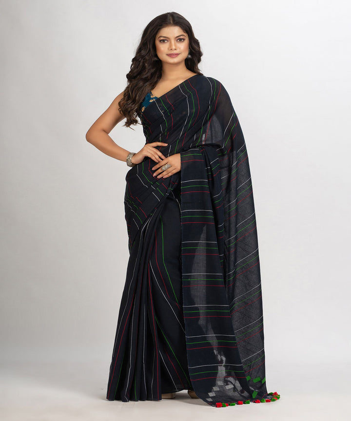 Black handwoven cotton bengal saree
