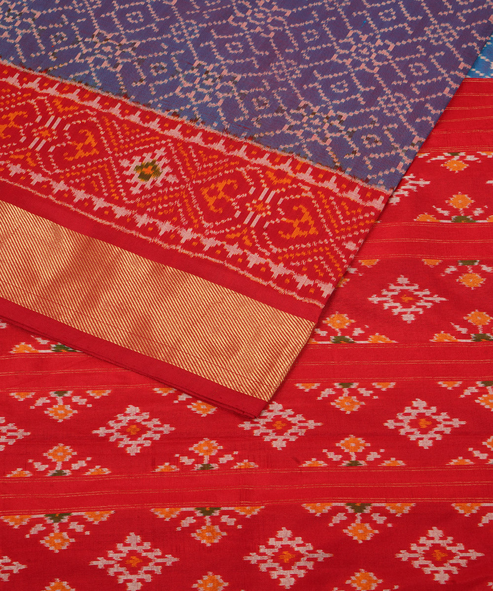 Grey red silk handloom pochampally ikat saree