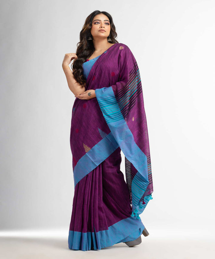 Purple handwoven bengal cotton saree