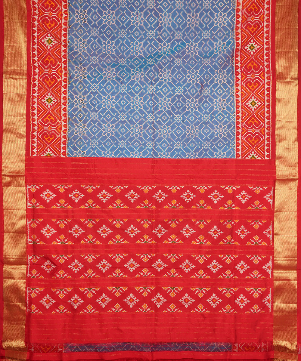 Grey red silk handloom pochampally ikat saree