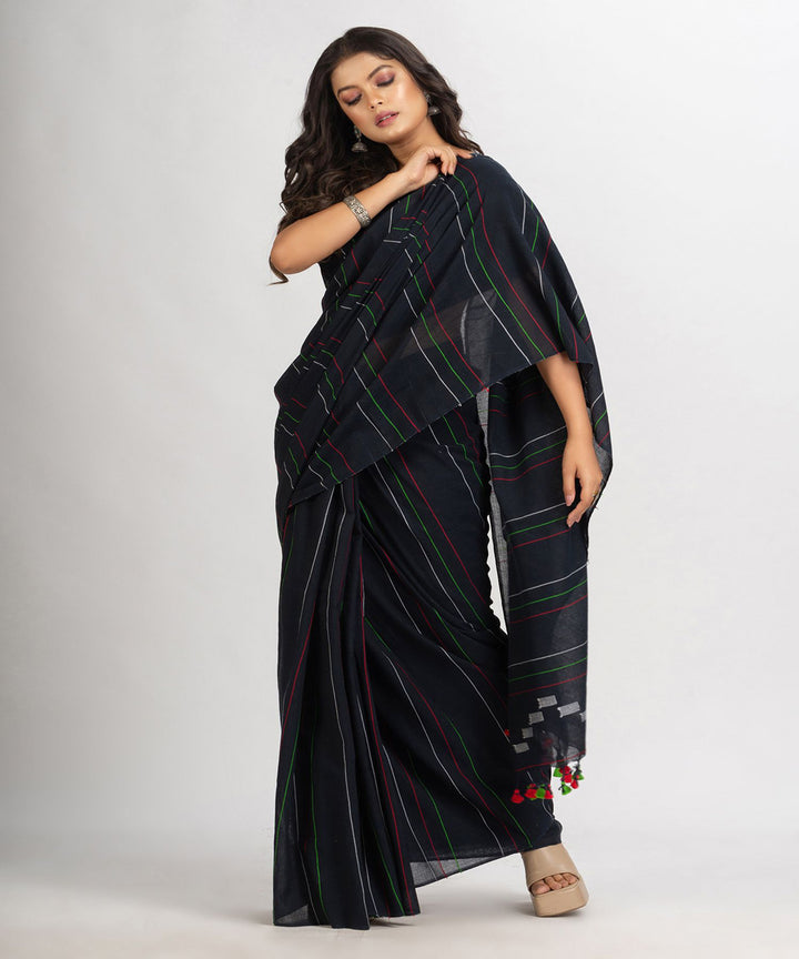 Black handwoven cotton bengal saree