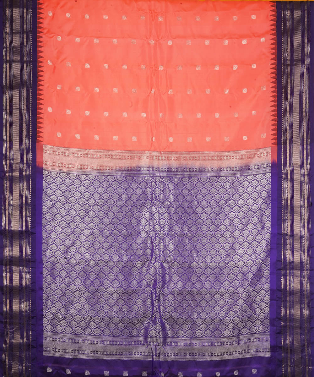 Orange blue handwoven gadwal silk saree