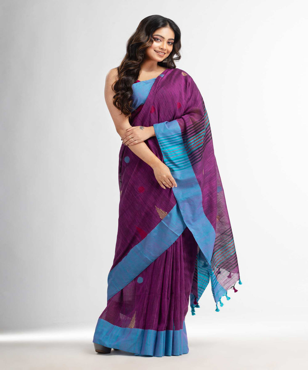 Purple handwoven bengal cotton saree