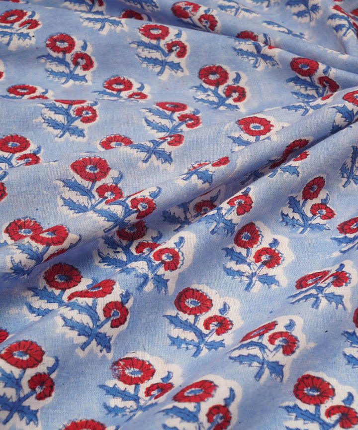 2.5 m sky blue cotton hand block printed sanganeri kurta material