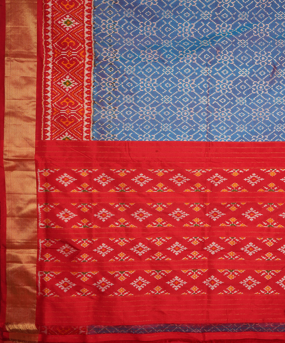 Grey red silk handloom pochampally ikat saree